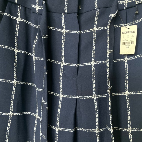 Express High Waisted Windowpane Print Sash Tie Ankle Pant - Picture 6 of 9